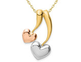14K Rose Pink, White and Yellow Gold Polished Double Heart Pendant Necklace with Chain